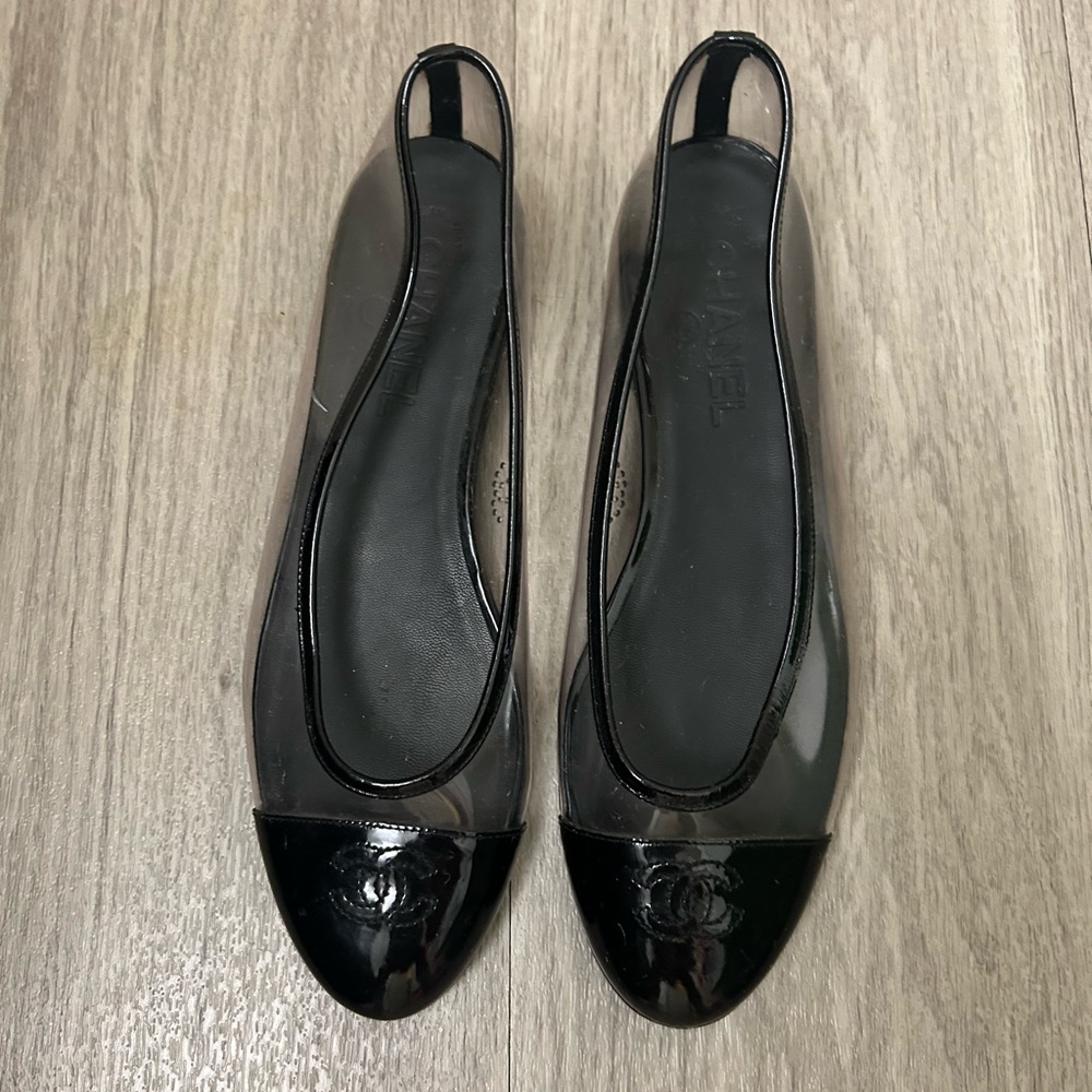 CHANEL Black and Transparent Flats